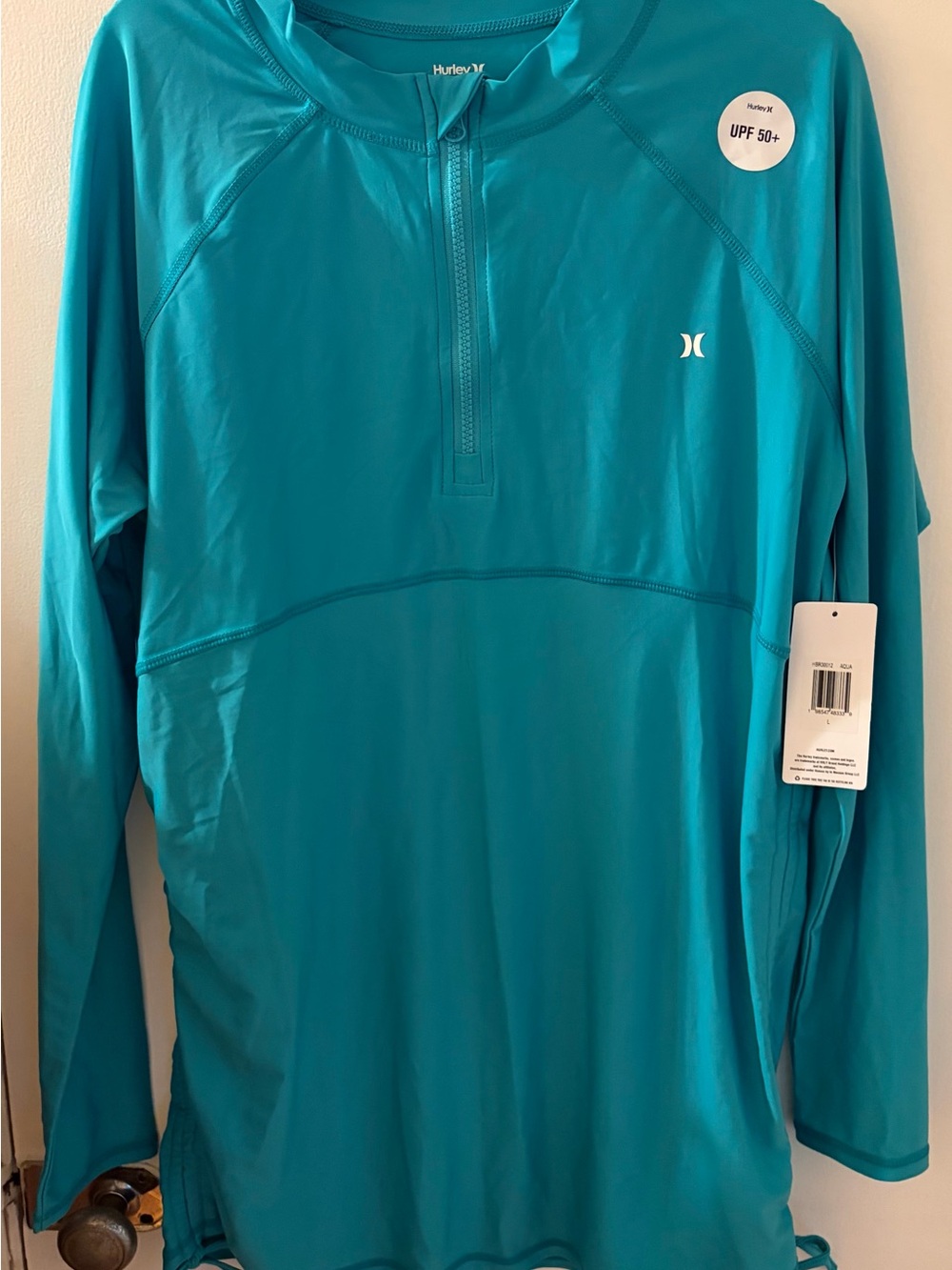 NWT Womens Hurley Aqua Long-Sleeve Half-Zip Performance Rashguard Swim Shirt